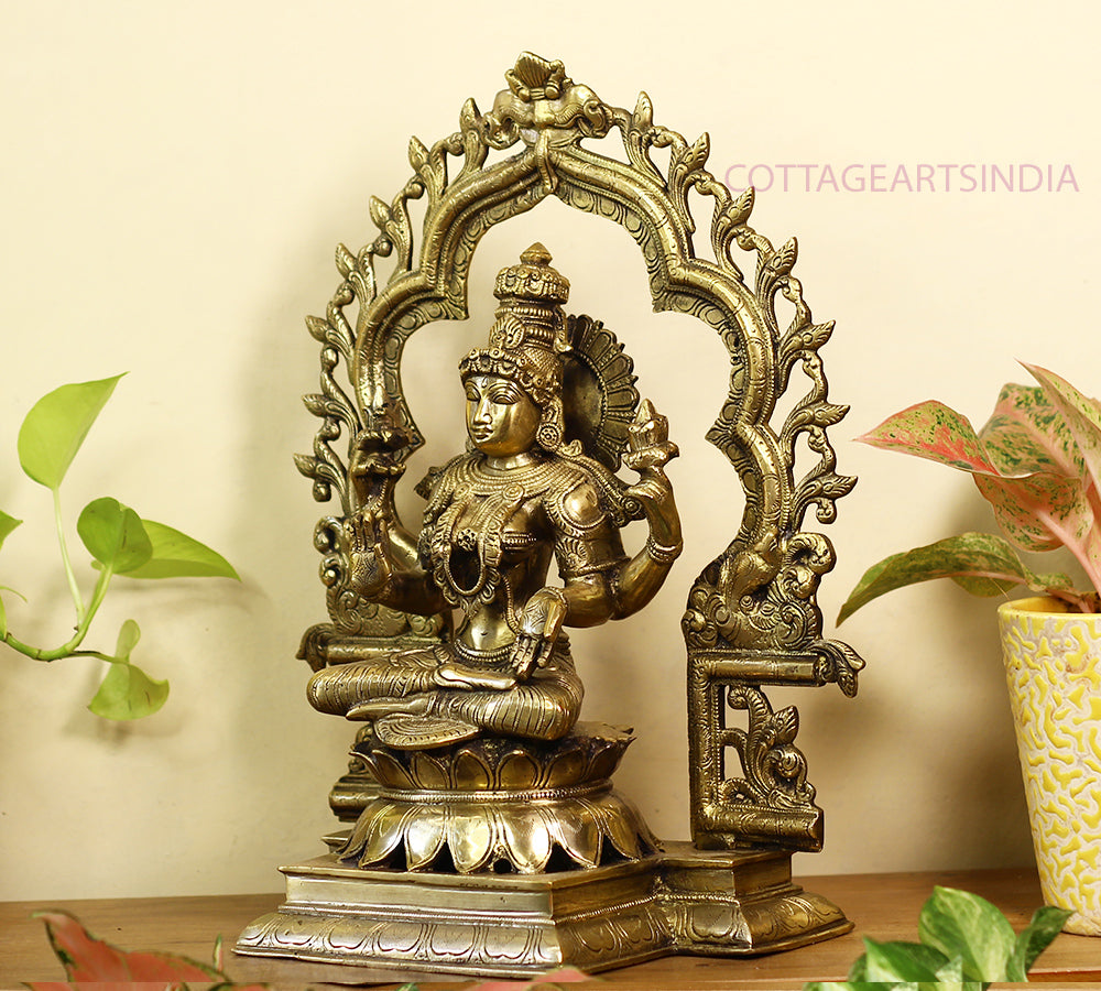 Brass Ganesh -Laxmi SuperFine With  Prabhawali 16"