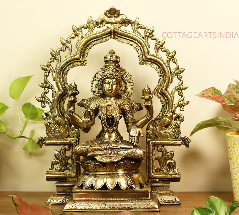 Brass Ganesh -Laxmi SuperFine With  Prabhawali 16"