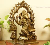 Brass Ganesh -Laxmi SuperFine With  Prabhawali 16"