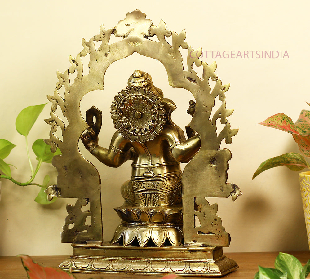 Brass Ganesh -Laxmi SuperFine With  Prabhawali 16"