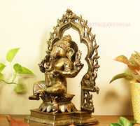 Brass Ganesh -Laxmi SuperFine With  Prabhawali 16"