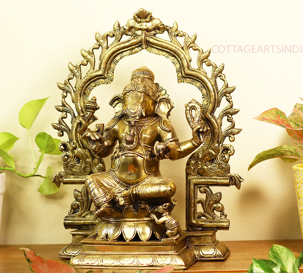 Brass Ganesh -Laxmi SuperFine With  Prabhawali 16"