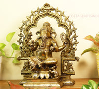 Brass Ganesh -Laxmi SuperFine With  Prabhawali 16"