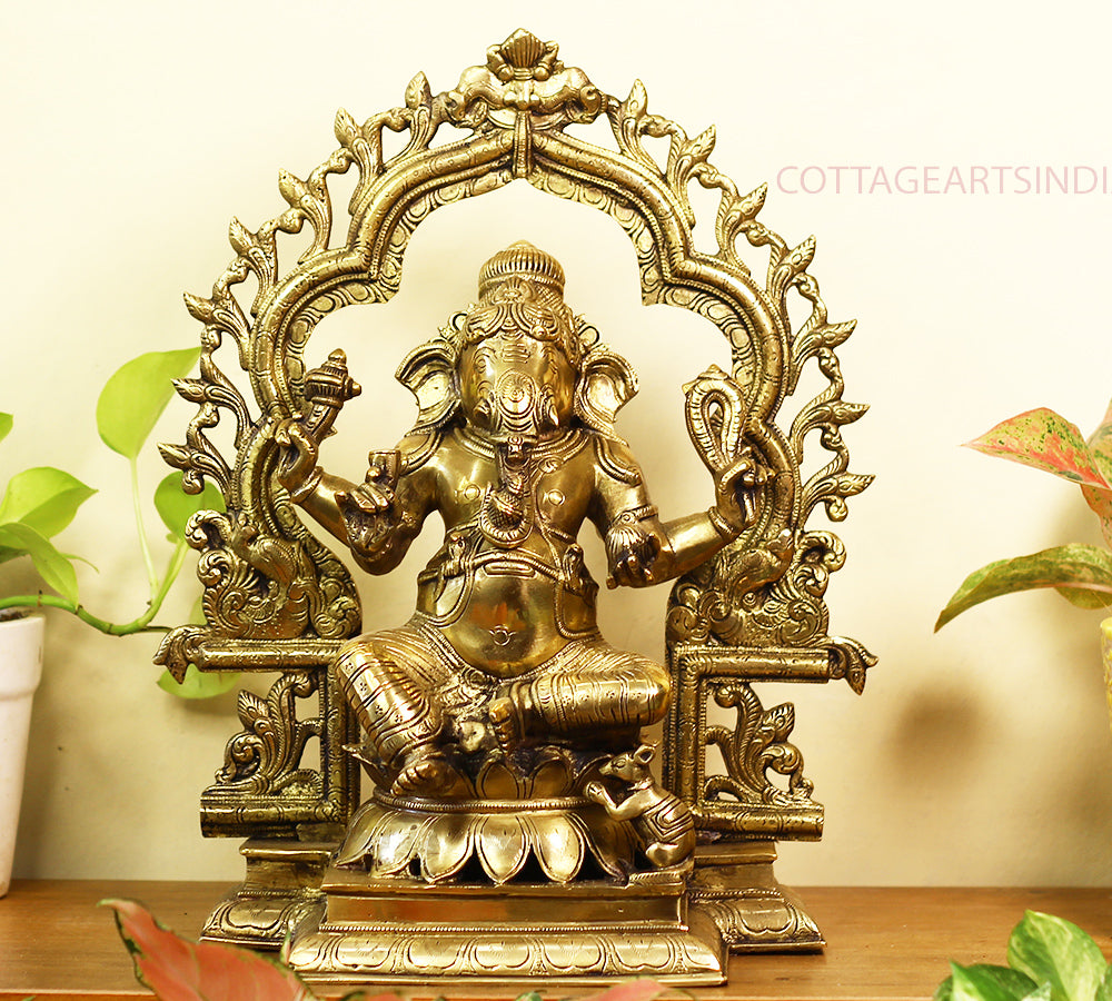 Brass Ganesh -Laxmi SuperFine With  Prabhawali 16"