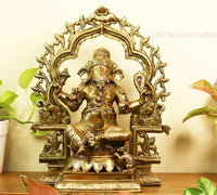 Brass Ganesh -Laxmi SuperFine With  Prabhawali 16"