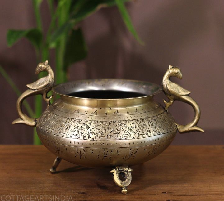 Brass Vintage Carved Planter