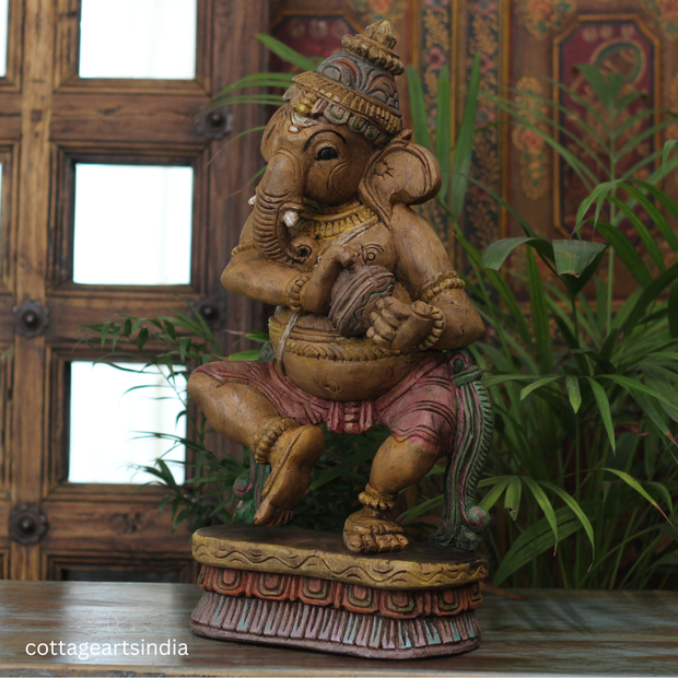 Handcrafted Ganesha Playing Manjira | Indian Home Decor