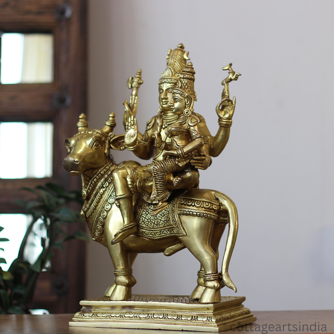 Brass Shiva Parvati on Bull 16"