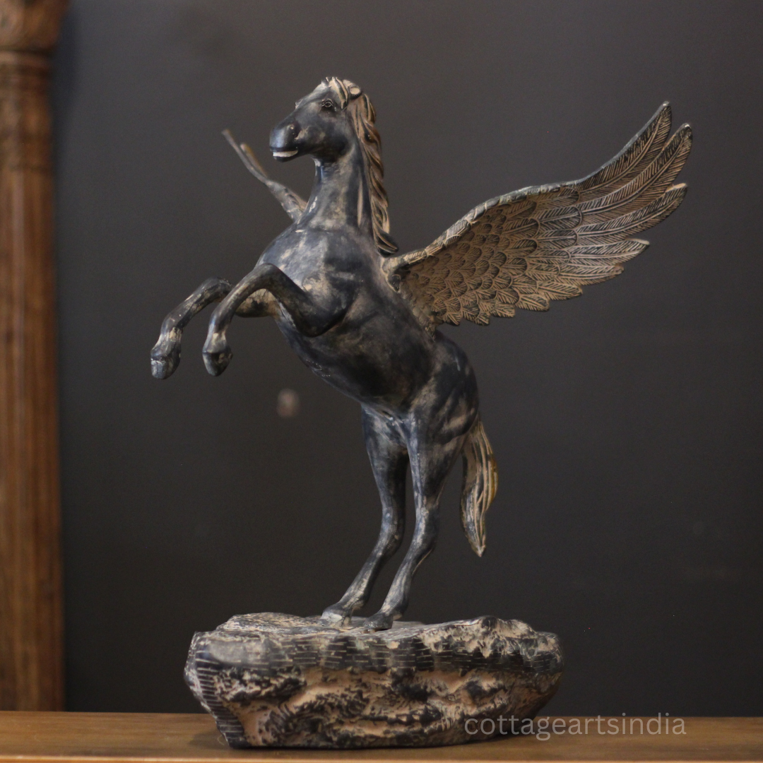 Brass Winged Horse Sculpture | Black Antique Finish | Symbol of Strength & Freedom