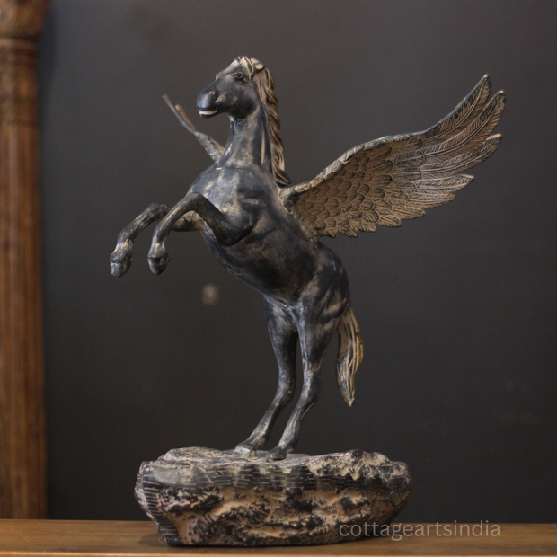 Mythical Winged Horse Brass Sculpture | Black Antique Finish | Symbol of Strength & Freedom