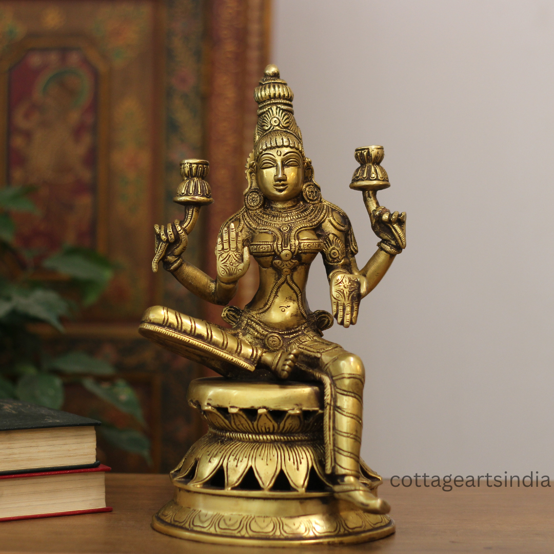 Brass Laxmi Sitting on Lotus 12.5''