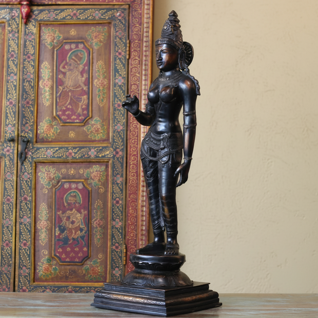 Handcrafted Uma Parvati Sculpture 27" | Chola Inspired South Indian Goddess Statue