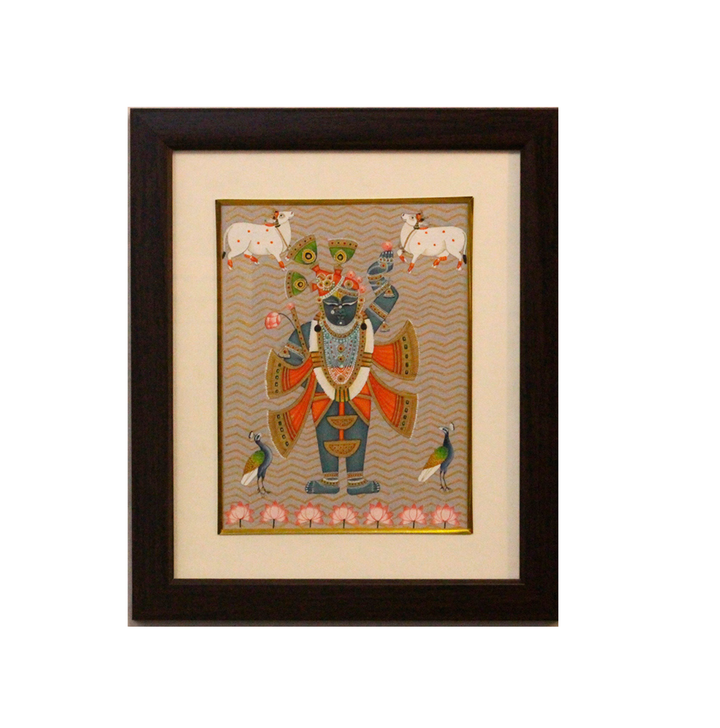Sacred Shrinathji Pichwai Painting with Gold Accents on Paper