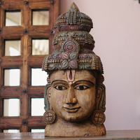 Handcrafted 25" Wooden Lord Vishnu Head Sculpture  – Vintage Antique Finish