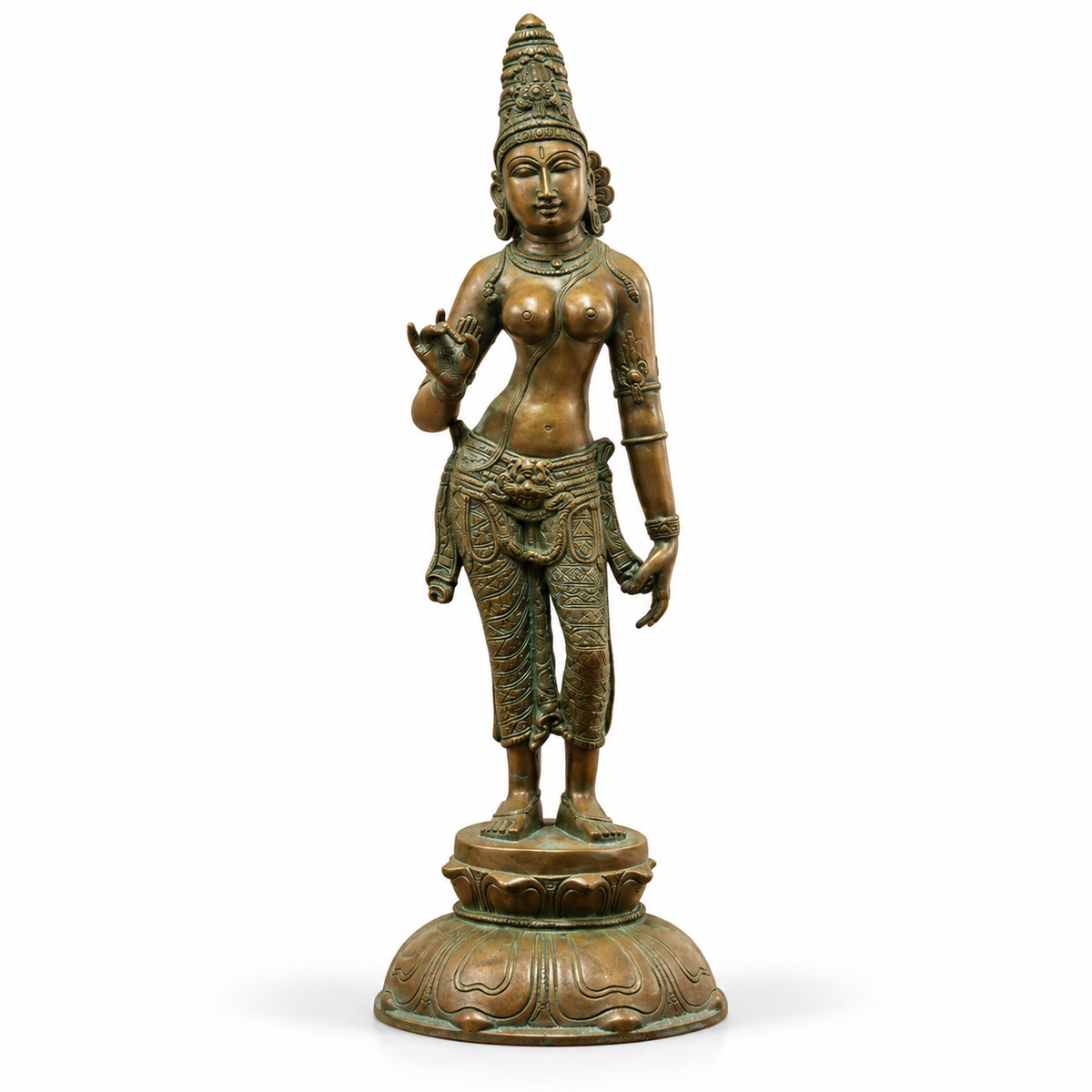 Brass Standing Parvati – Chola Style in Authentic Bronze Finish