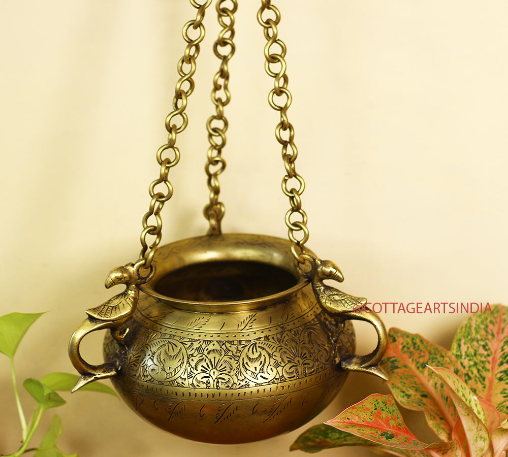 Brass Vintage Carved Planter Hanging
