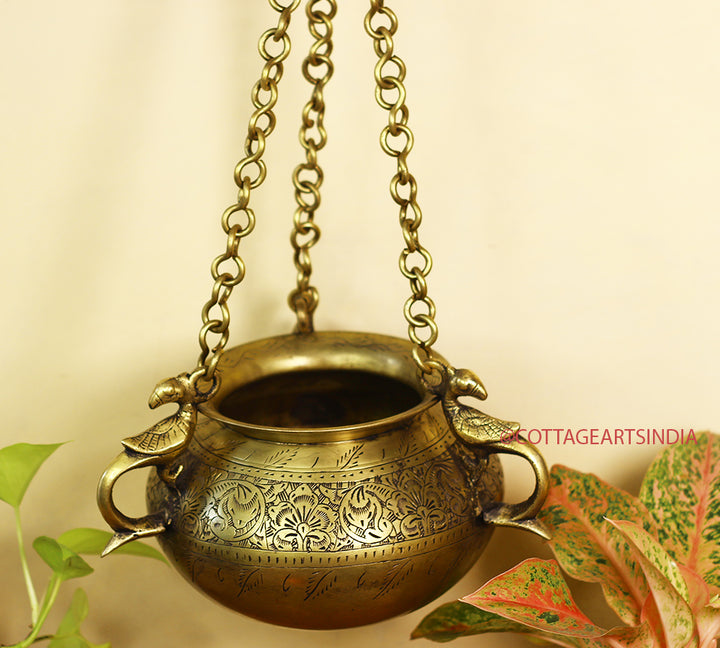 Brass Vintage Carved Planter Hanging