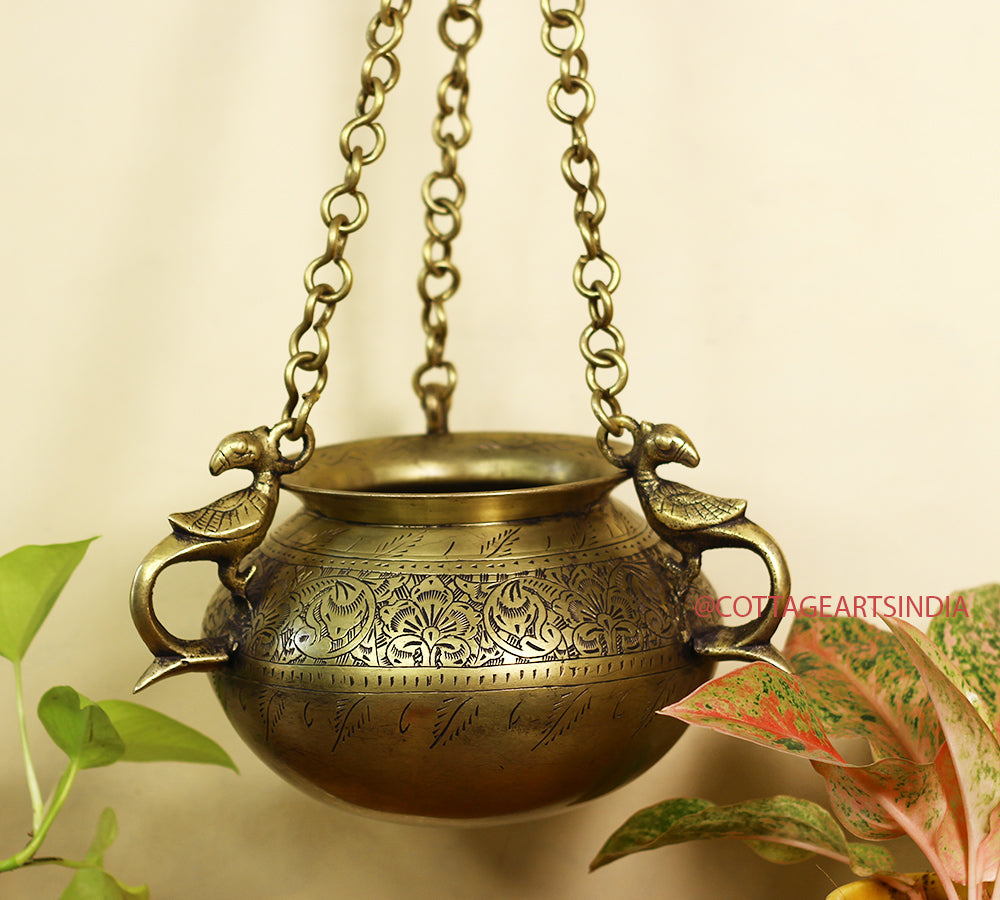 Brass Vintage Carved Planter Hanging