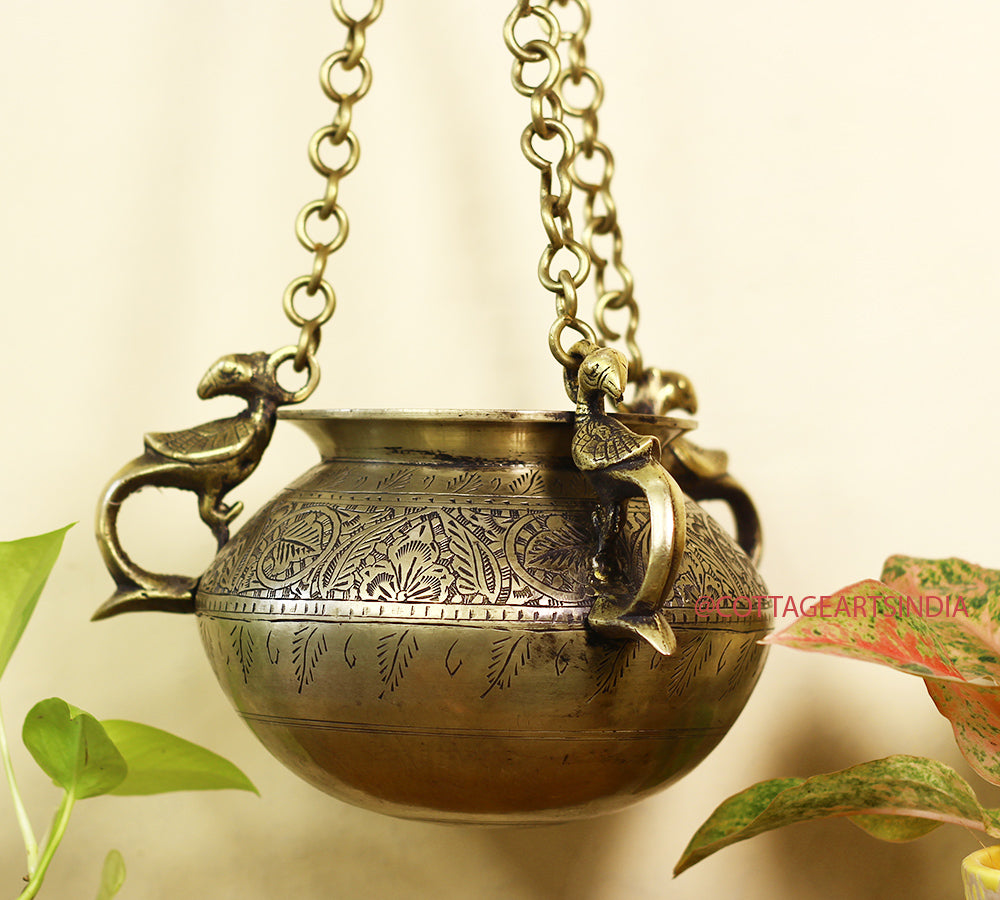Brass Vintage Carved Planter Hanging