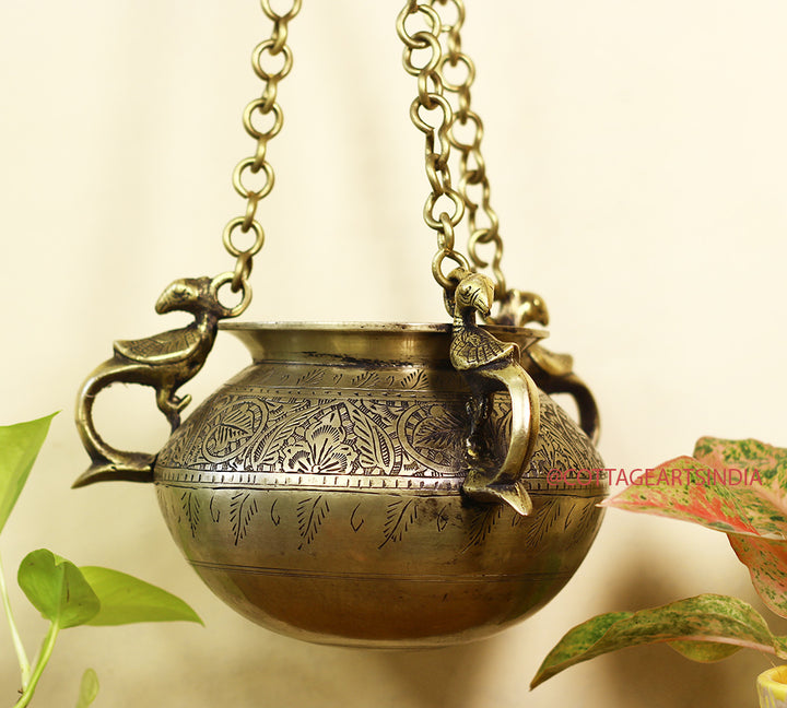 Brass Vintage Carved Planter Hanging