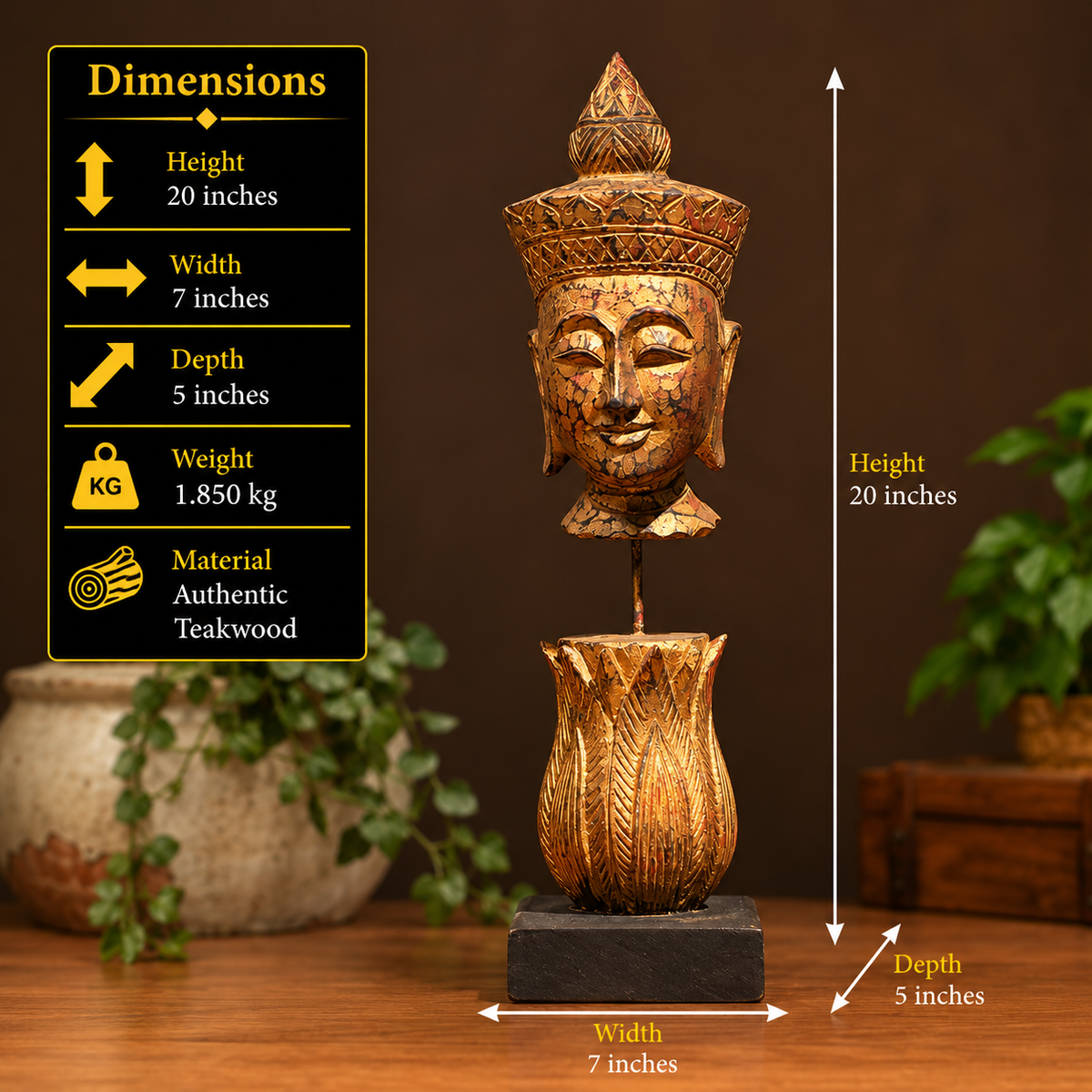 Wooden Vintage Buddha Face