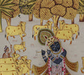 Shrinathji in Vrindavan with Sacred Cows Pichwai Painting – Handcrafted Gold Foil Artwork