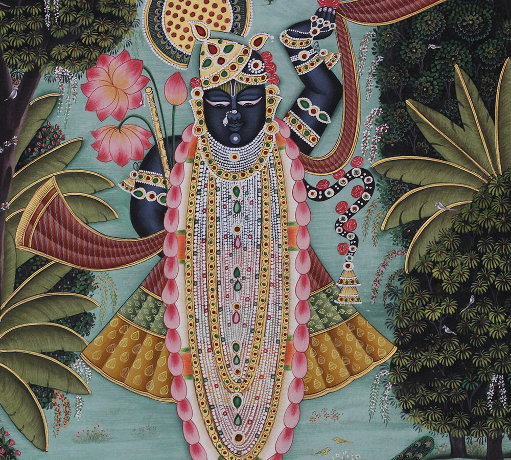 Shrinathji in the Forest of Vrindavan Pichwai Painting – Handcrafted  Artwork