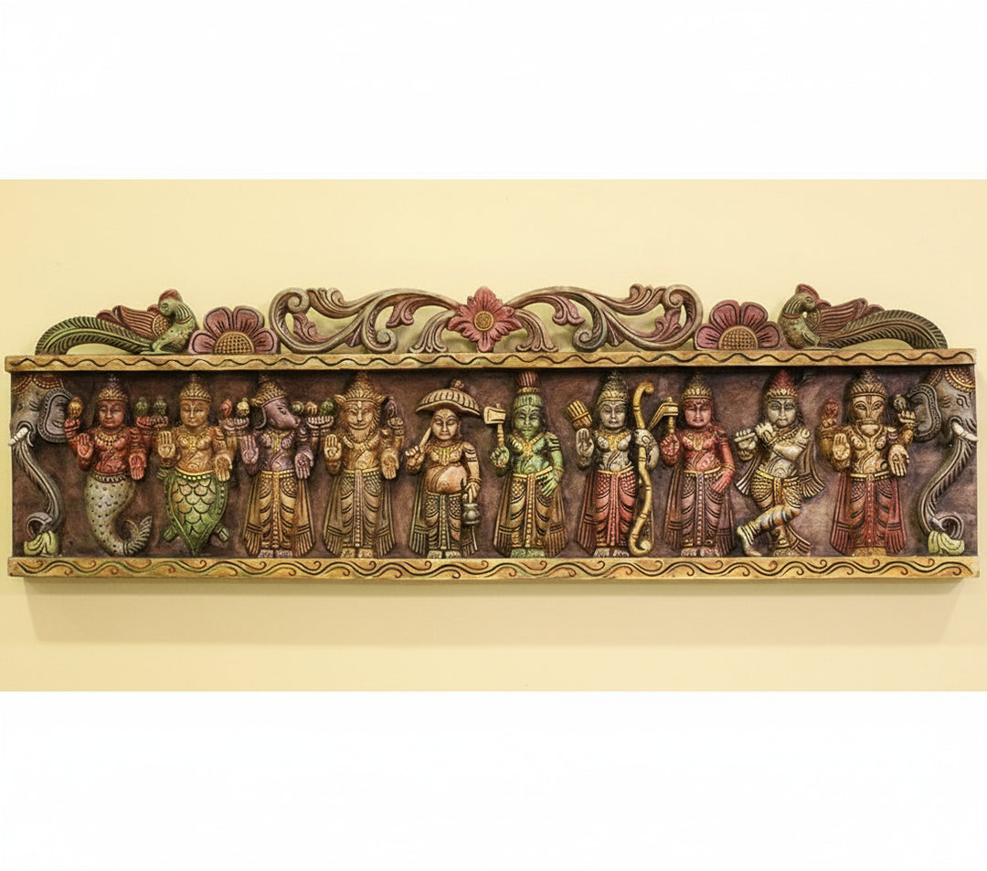 Wooden Handcarved Wall Panel Dasavathar