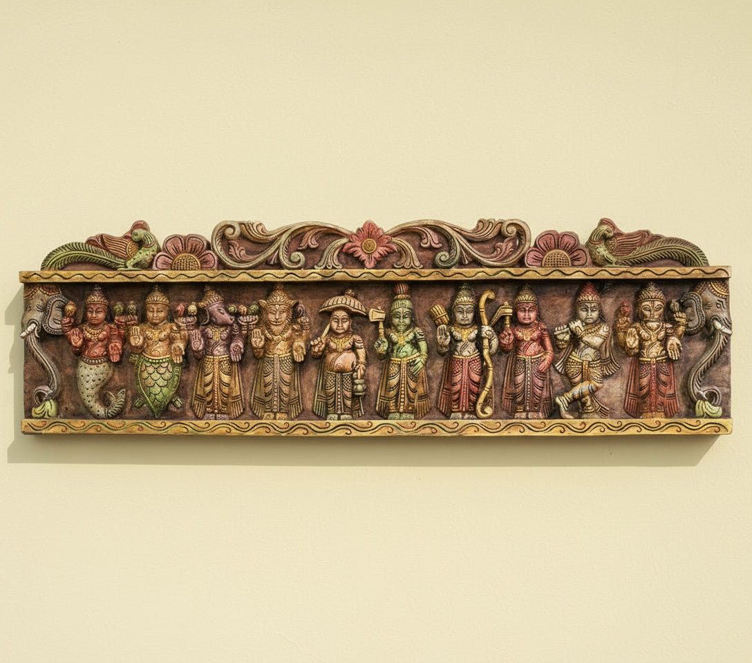 Wooden Handcarved Wall Panel Dasavathar