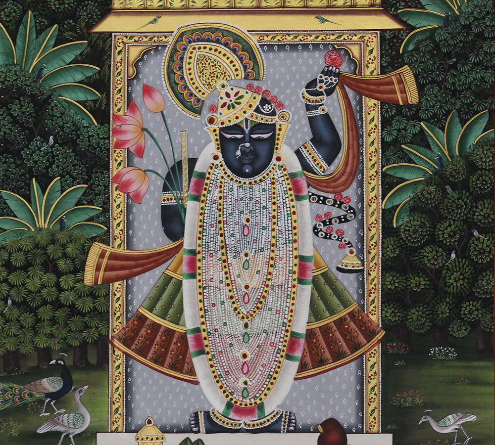 Shrinathji in the Forest of Vrindavan Pichwai Painting – Handcrafted  Artwork