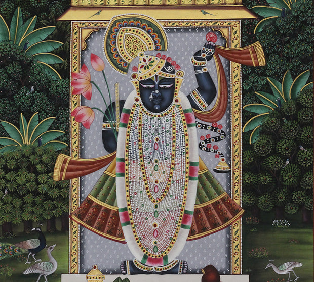 Shrinathji in the Forest of Vrindavan Pichwai Painting – Handcrafted  Artwork