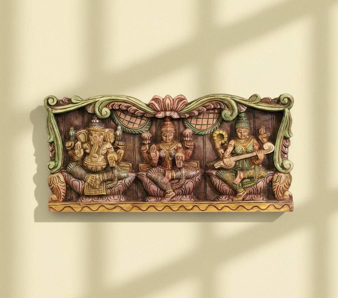 Wooden Wall Panel Laxmi Ganesh Saraswati 24"