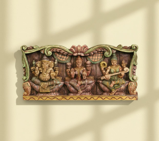 Wooden Wall Panel Laxmi Ganesh Saraswati 24"