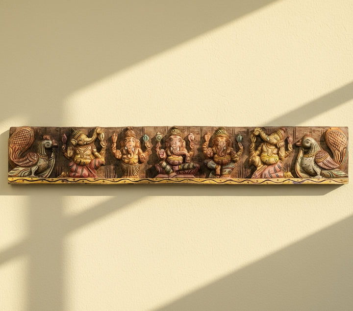 Wooden Hand Carved Wall Panel Ganesha