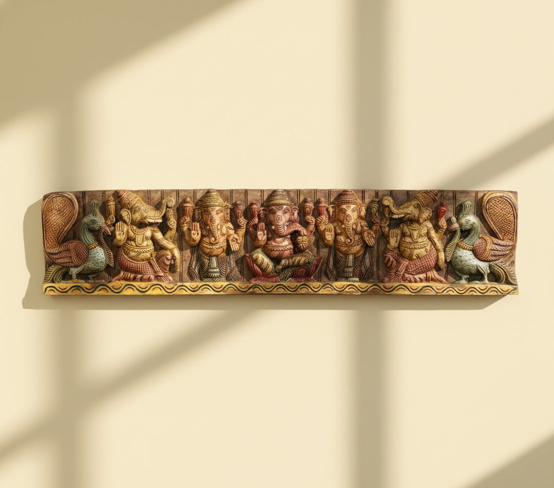 Wooden Hand Carved Wall Panel Ganesha