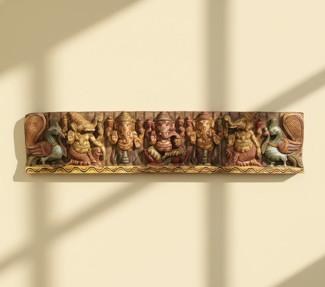Wooden Hand Carved Wall Panel Ganesha