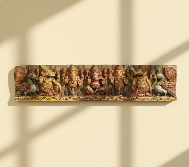 Wooden Hand Carved Wall Panel Ganesha