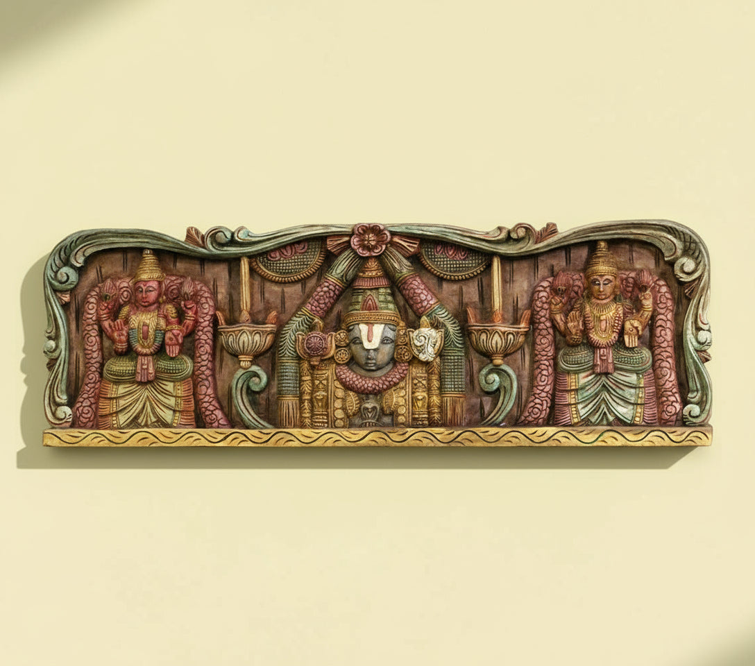 Wooden Wall Panel Balaji And Bhu Devi Sri Devi 36"