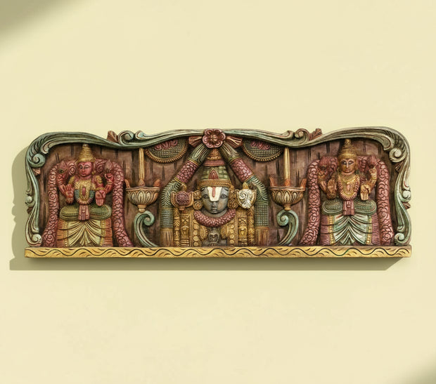 Wooden Wall Panel Balaji And Bhu Devi Sri Devi 36"