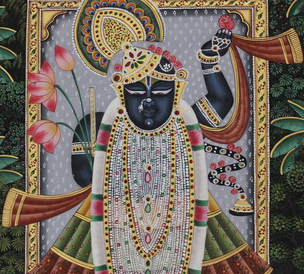 Shrinathji in the Forest of Vrindavan Pichwai Painting – Handcrafted  Artwork