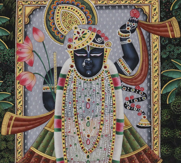 Shrinathji in the Forest of Vrindavan Pichwai Painting – Handcrafted  Artwork
