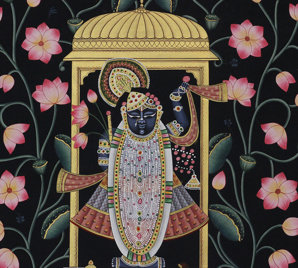 Shrinathji Lotus Blossom Pichwai Painting | Handcrafted Gold Foil Art
