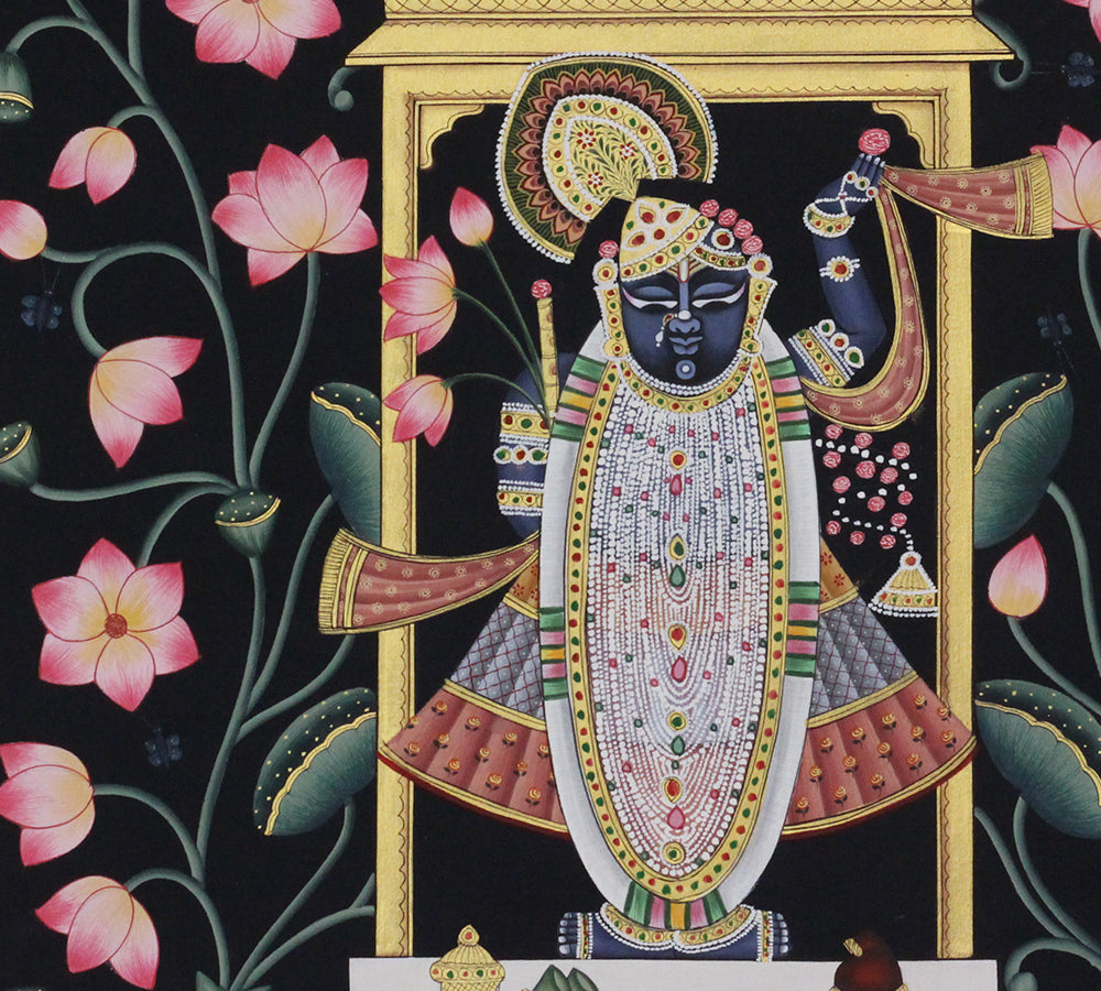Shrinathji Lotus Blossom Pichwai Painting | Handcrafted Gold Foil Art