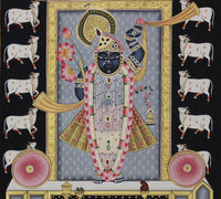 Shrinathji with Sacred Cows Pichwai Painting | Handcrafted Gold Foil Art