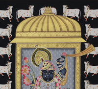 Shrinathji with Sacred Cows Pichwai Painting | Handcrafted Gold Foil Art