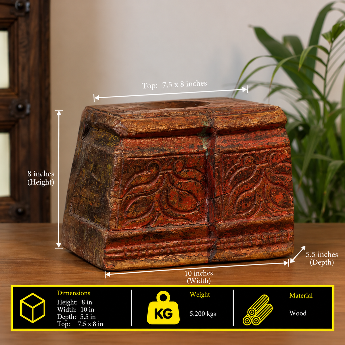 Vintage Teak Wood Haveli Pillar Base | Reclaimed Wooden Pedestal Stand