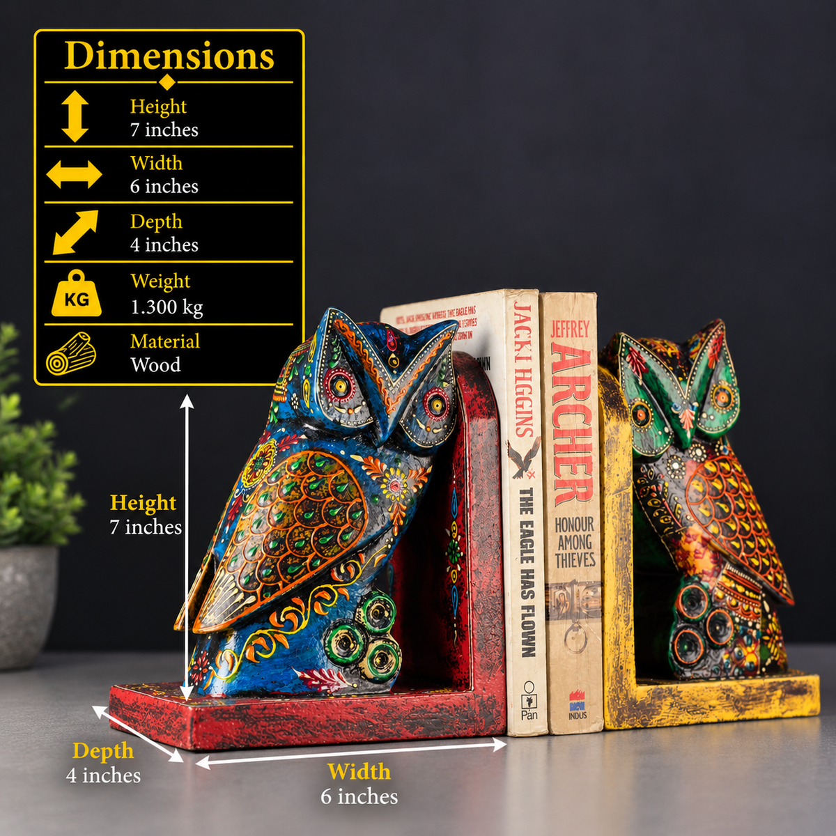 Wooden Book-Ends Painted Owl