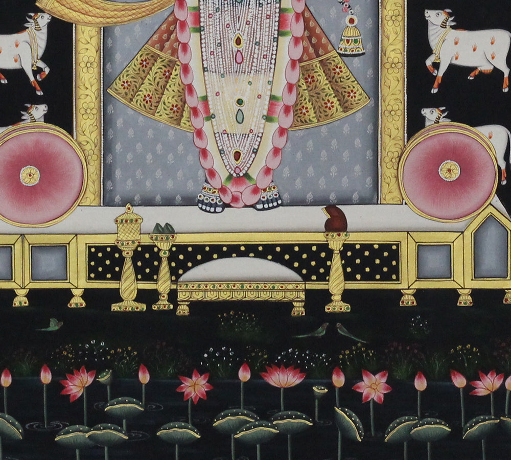 Shrinathji with Sacred Cows Pichwai Painting | Handcrafted Gold Foil Art