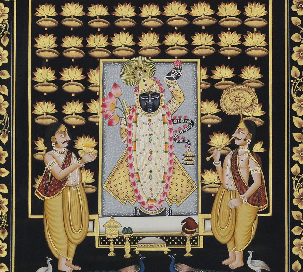 Shrinathji Rajbhog Darshan Pichwai Painting – Handcrafted Gold Foil Artwork