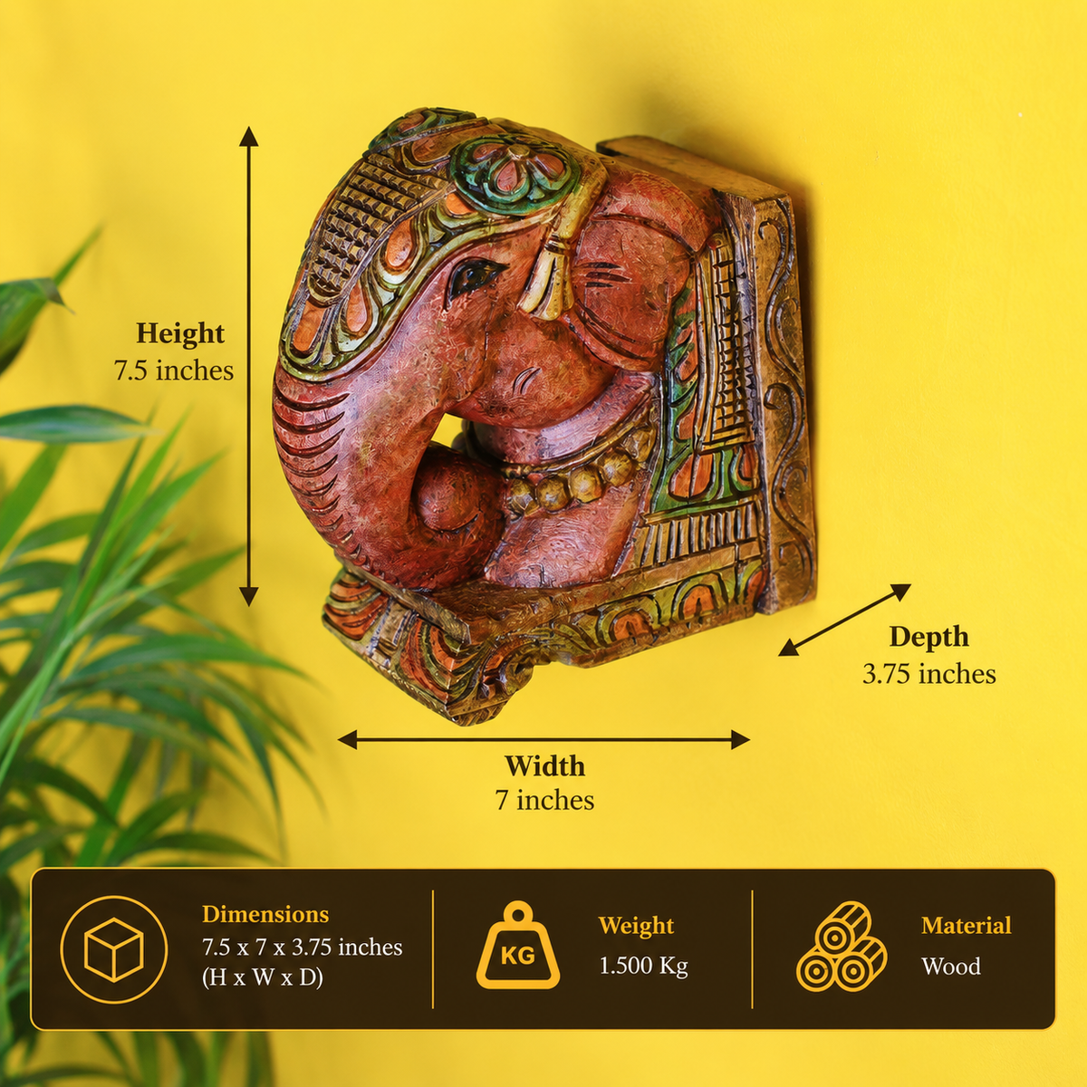 Wooden Elephant Wall Bracket